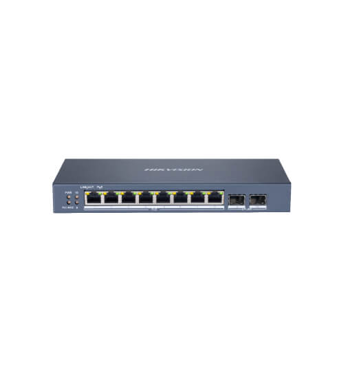 Switch Smart administrable Hikvision DS-3E1510P-SI · 8 puertos PoE Gigabit · 2 uplink de fibra